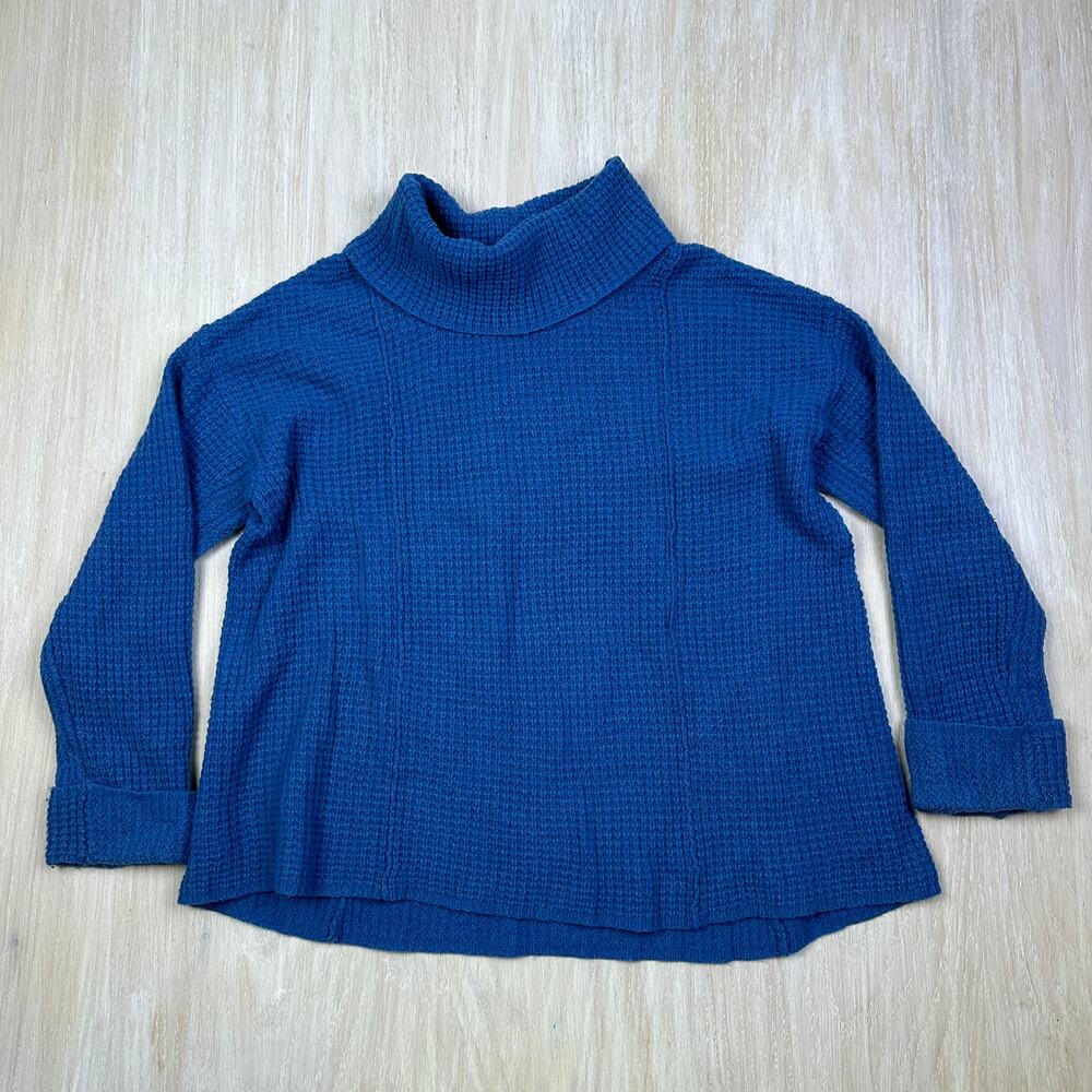 Free People Blue Sidewinder Turtleneck Cropped Oversized Knit Cozy Sweater S